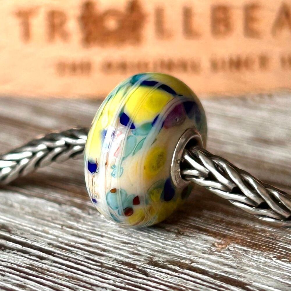 TROLLBEADS TrollStone Striped Cream Yellow Blue Teal Burnt Orange LAA 925S NEW
